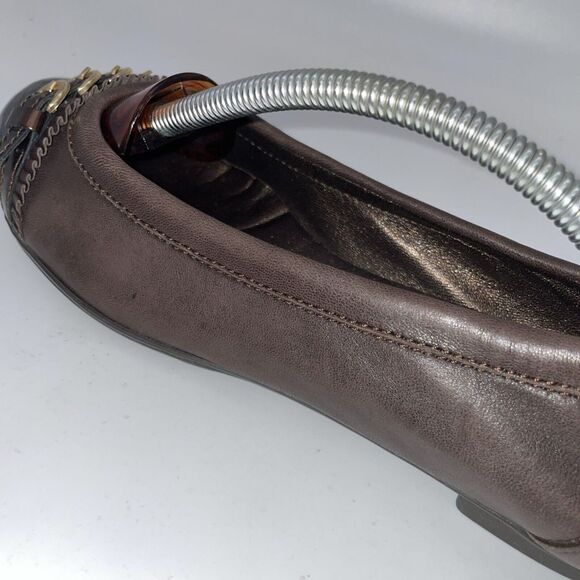 Tory Burch Women's Black Cap Toe Brown Leather Ballet‎ Flats Shoes US Size 7.5 - Picture 8 of 16